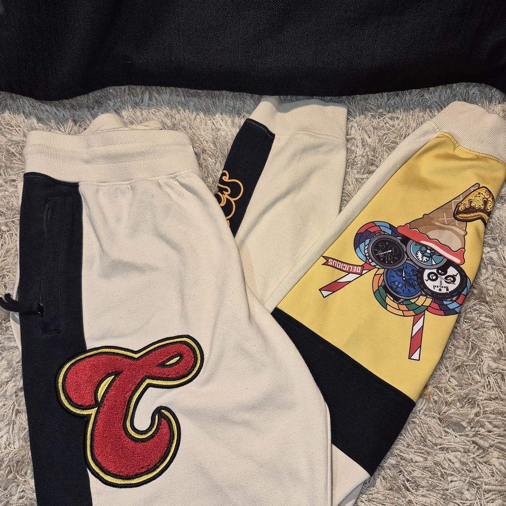 Civilized Cream & Yellow Graphic Joggers with Colorblock Detail